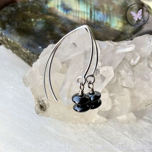 Hematite Rondelle Silver Angled Earrings